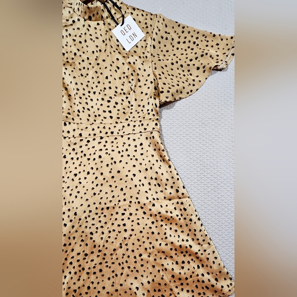 QED‎ London Satin Dalmation Flutter Sleeves Skater Dress in Champagne Size 6 NWT - Picture 3 of 8